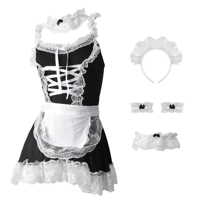 French Maid Dress Traditional Lace Delightful Bows Alluring Ruffles