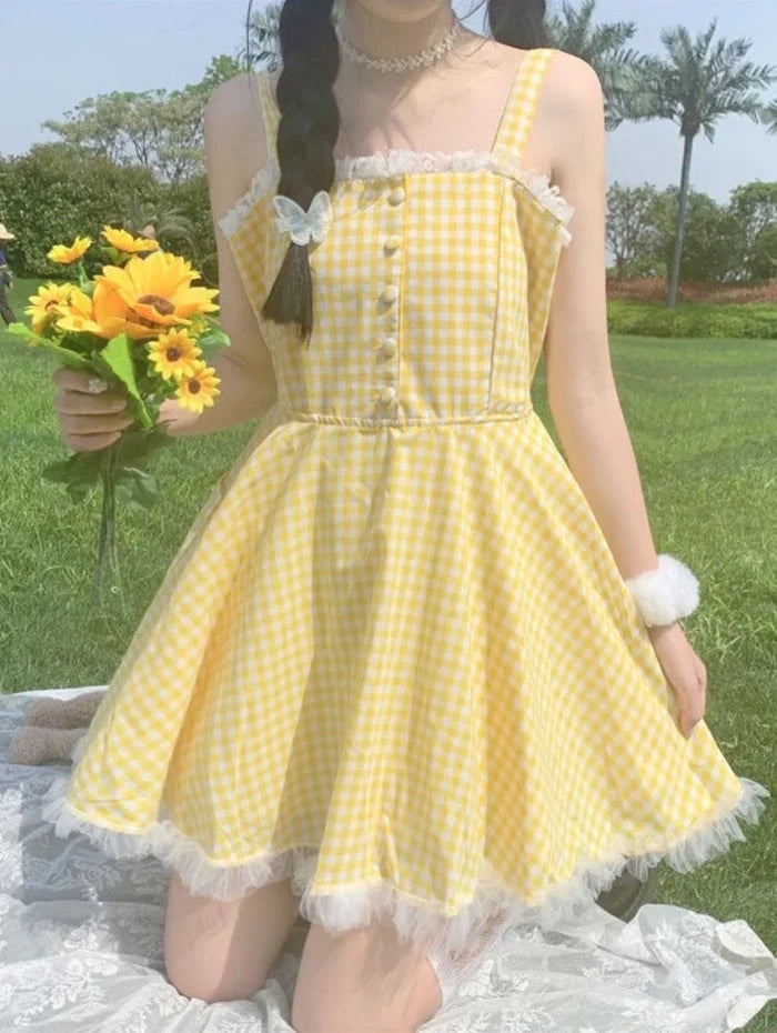 Irresistible Yellow Plaid Women's Babydoll Dress Feel Like a Dream