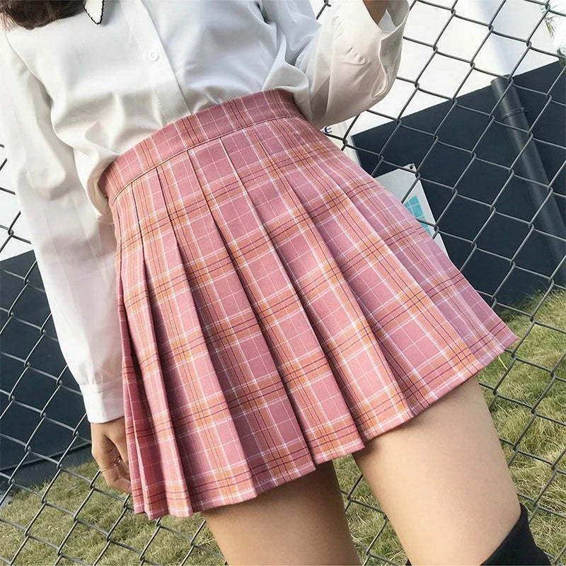 Pleated Plaid Kawaii School Girl Women's Skirt Built-in Shorts 10 Colors