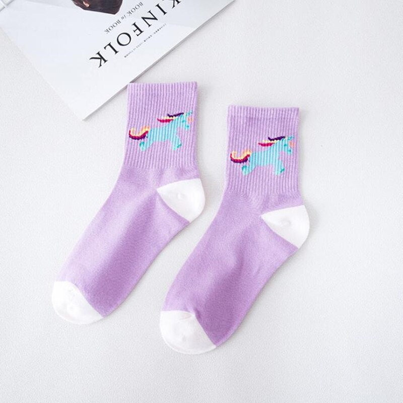 Japanese Harajuku Cute Flamingos Funny Socks Women Kawaii Animals Embroidery Skarpetki Socks Novelty Cotton Calcetines Mujer