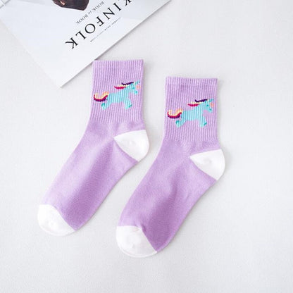 Japanese Harajuku Cute Flamingos Funny Socks Women Kawaii Animals Embroidery Skarpetki Socks Novelty Cotton Calcetines Mujer