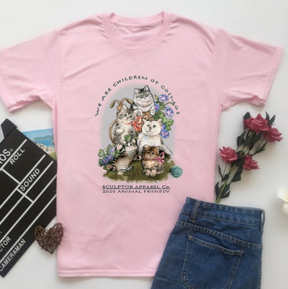 sunfiz Kawaii The Kitten Club Women T Shirt Streetwear White Cotton Short Sleeve Femme Oversized Graphic Tee Cute Grunge Tops