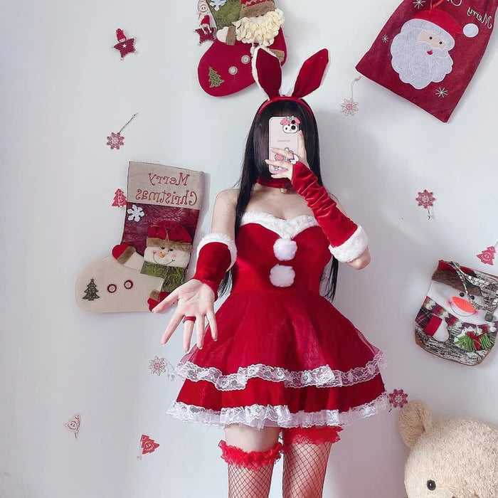 Sweet Santa Claus & Bunny Women's Cosplay Dress Set Christmas Costume