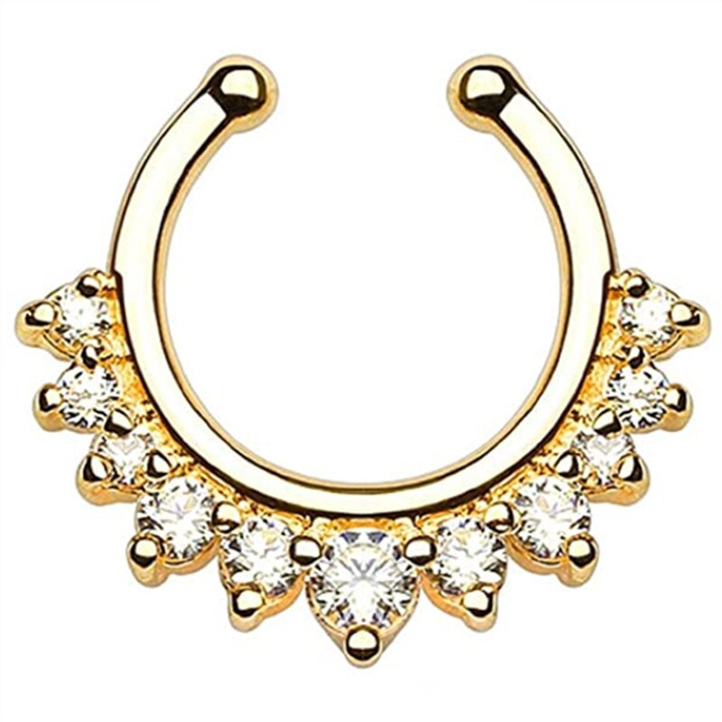 1/2Piece Stainless Stell Fake Nose Ring Septum Piercing Jewelry Crystal Fake Septum Piercing Ring Bulk Faux Nose Piercing Lot