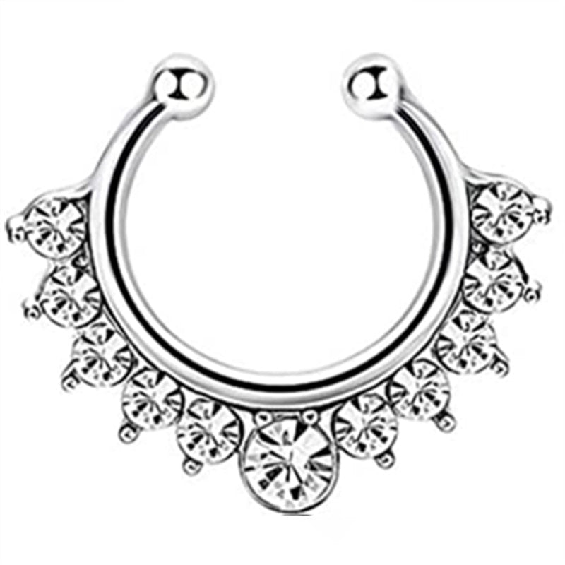 1/2Piece Stainless Stell Fake Nose Ring Septum Piercing Jewelry Crystal Fake Septum Piercing Ring Bulk Faux Nose Piercing Lot