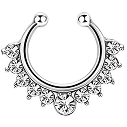 1/2Piece Stainless Stell Fake Nose Ring Septum Piercing Jewelry Crystal Fake Septum Piercing Ring Bulk Faux Nose Piercing Lot