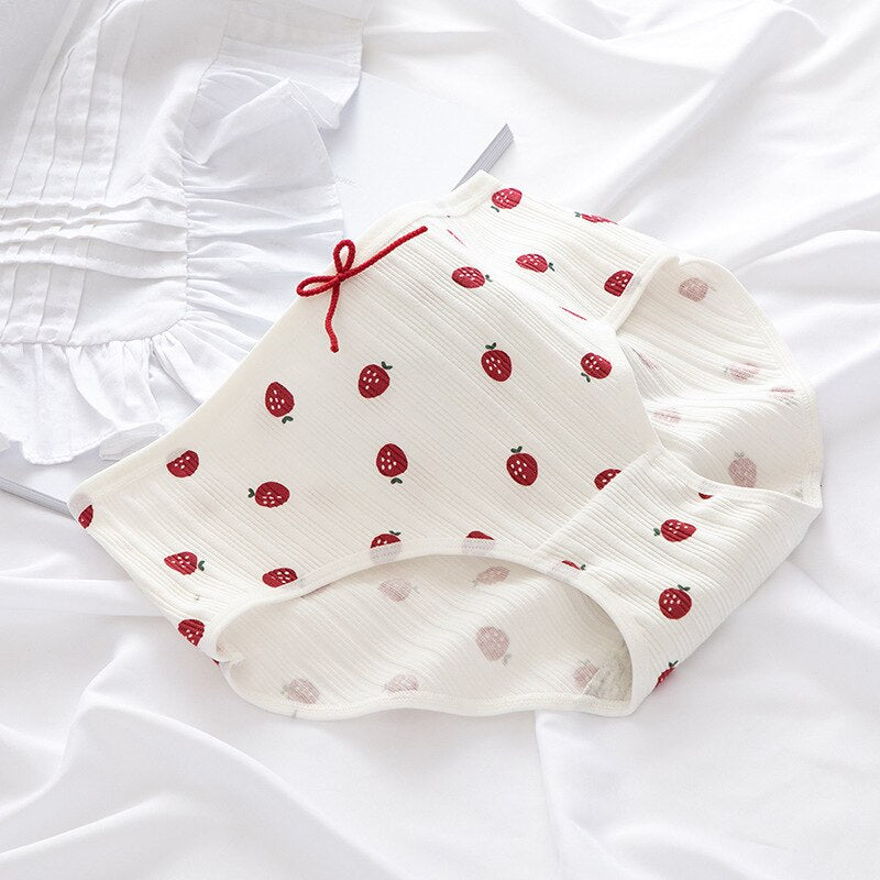 Giczi Cartoon Cotton Women's Panties Sweet Breathable Underwear Lovely Strawberry Briefs Girls Underpants Skin-Friendly Lingerie