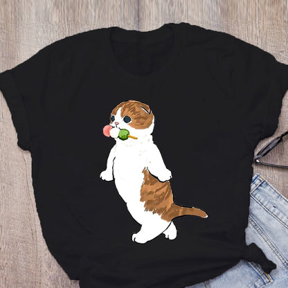 Women T-shirt Cute Cat Funny Cartoon T-shirt Harajuku Graphic Ulzzang T-shirt 90s Print T-shirt Fashion Aesthetic Top Tee Female