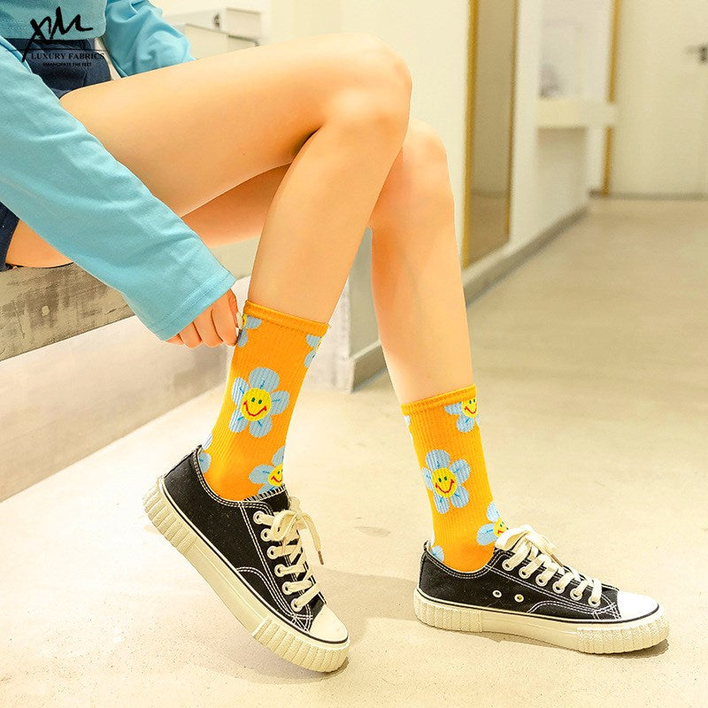 New Arrivals Japanese Korean Style Cartoon Flower Women Socks Harajuku Kawaii Socks Breathable Spring Autumn Casual Socks