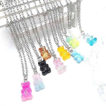 Handmade 33 Colors Cute Judy Cartoon Bear Chain Necklaces, Candy Color Pendant For Women&Girl Daily Jewelry Party Gifts