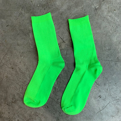 CHAOZHU  Japanese Korean High School Girls High Socks Loose Solid Colors Double Needles Knitting Cotton Long Socks For Women