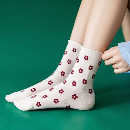 Women Socks Cotton Cartoon Heart Flower Prints Socks Cute Animal Funny Ankle Socks Ladies Invisible Socks Dropship White Soks