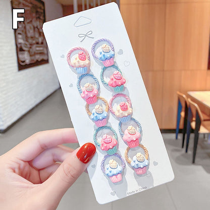 10 Pcs/Set Children Cute Hair Bands Cartoon Flower Elastic Hair Bands Girls Baby Lovely Rubber Bands Gift Kids Hair Accessories