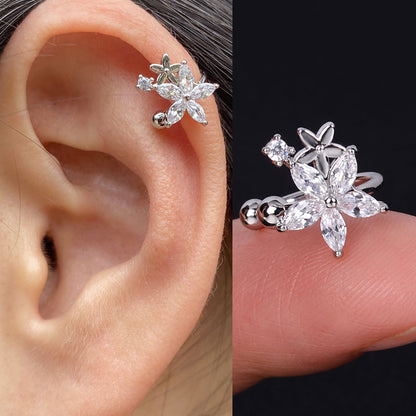 1pcs Simple Flower Shape Zircon Ear Cuff for Women Charming Crystal Clip on Earrings Earcuff Without Piercing  Fashion Jewelry