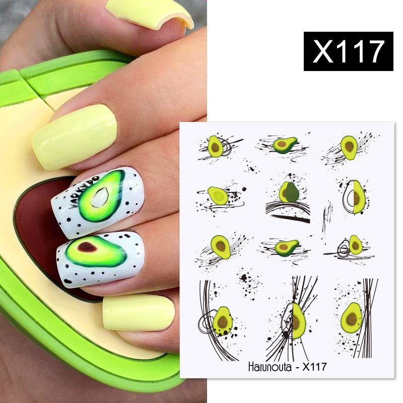 Harunouta Black Lines Flower Leaves Water Decals Stickers Floral Face Marble Pattern Slider For Nails Summer Nail Art Decoration