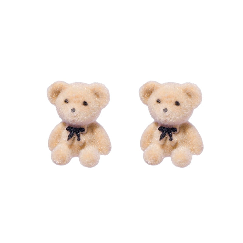 New Korean Kawaii Funny Plush Small Stud Earrings Cute Bow Bear Statement Dainty Earring Fashion Jewelry Brincos Wholesale