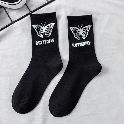 Women Korea Funny Socks Long Socks Black Cool Socks Harajuku Hip Hop Cotton Skateboard Socks Men New Trend Daisy Socks Men