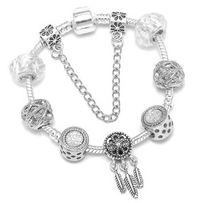 BAOPON Dropshipping Vintage Silver Color Charms Bracelets for Women DIY Crystal Beads Brand Bracelets Women Pulseira Jewelry