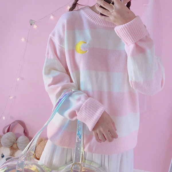 Cozy Sailor Moon Knit Striped Crewneck Sweater Be a Magical Girl