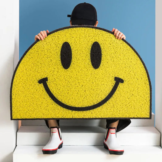 Home Smiley Face Door Mat Carpet PVC Anti-Slip Mat Living Room Mat Custom Mat Carpet Can Be Cut Porch Hallway Entrance Door Mat