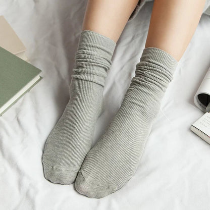 CHAOZHU  Japanese Korean High School Girls High Socks Loose Solid Colors Double Needles Knitting Cotton Long Socks For Women