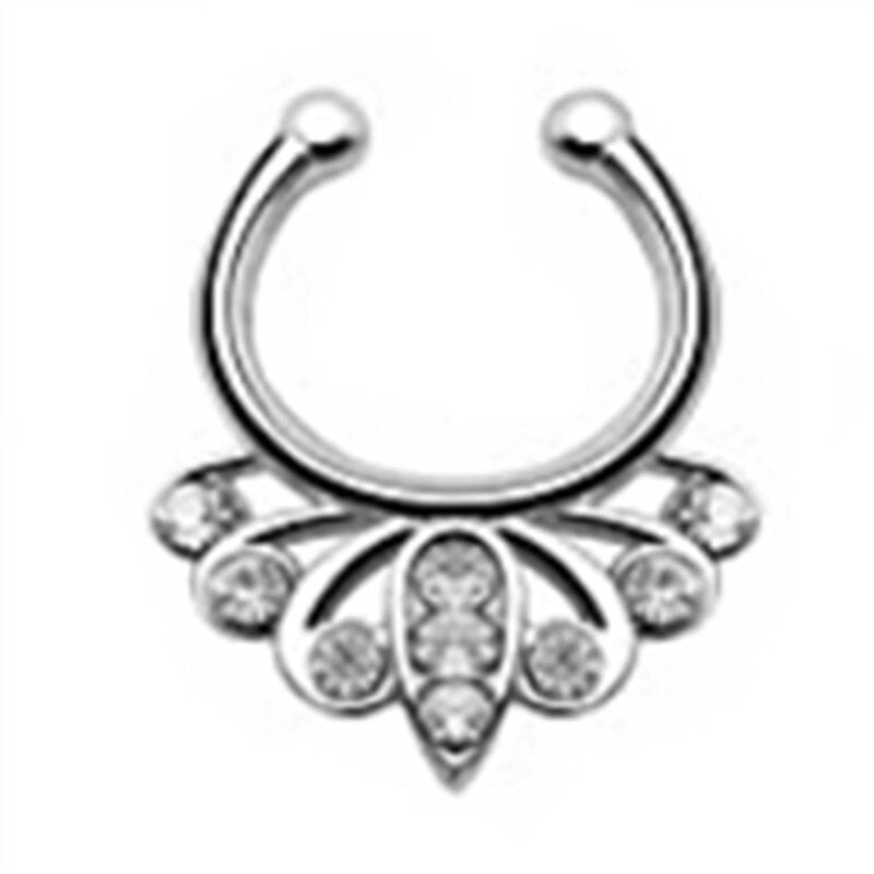 1/2Piece Stainless Stell Fake Nose Ring Septum Piercing Jewelry Crystal Fake Septum Piercing Ring Bulk Faux Nose Piercing Lot
