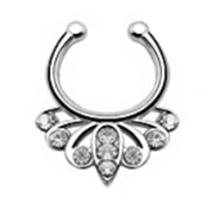 1/2Piece Stainless Stell Fake Nose Ring Septum Piercing Jewelry Crystal Fake Septum Piercing Ring Bulk Faux Nose Piercing Lot