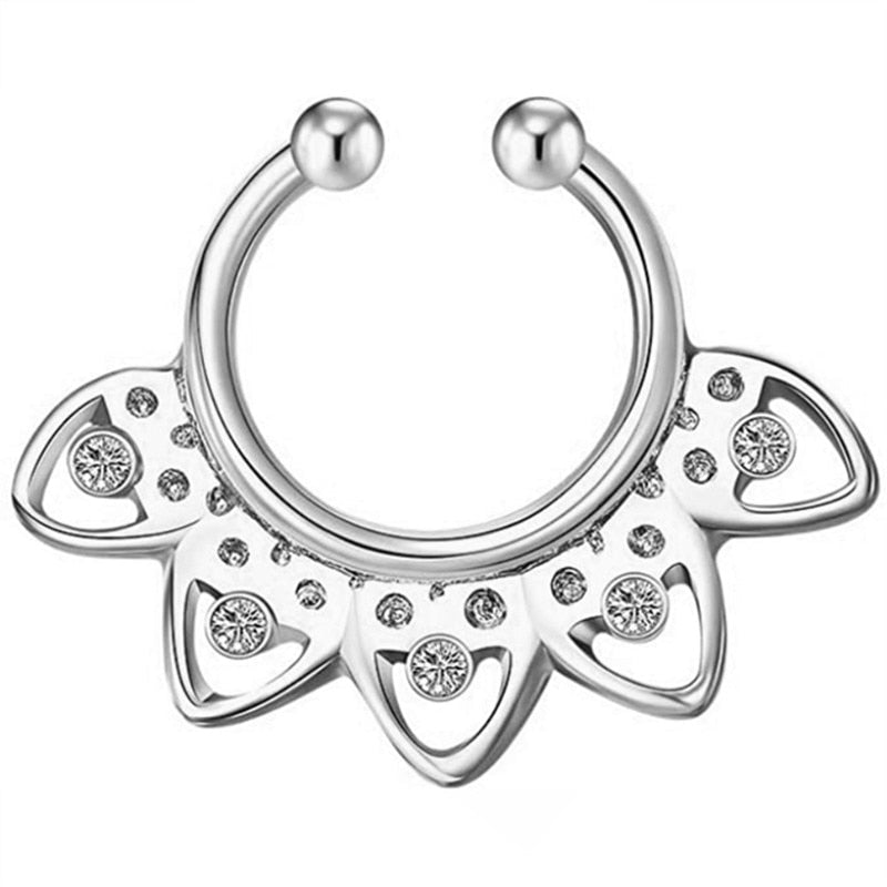 1/2Piece Stainless Stell Fake Nose Ring Septum Piercing Jewelry Crystal Fake Septum Piercing Ring Bulk Faux Nose Piercing Lot