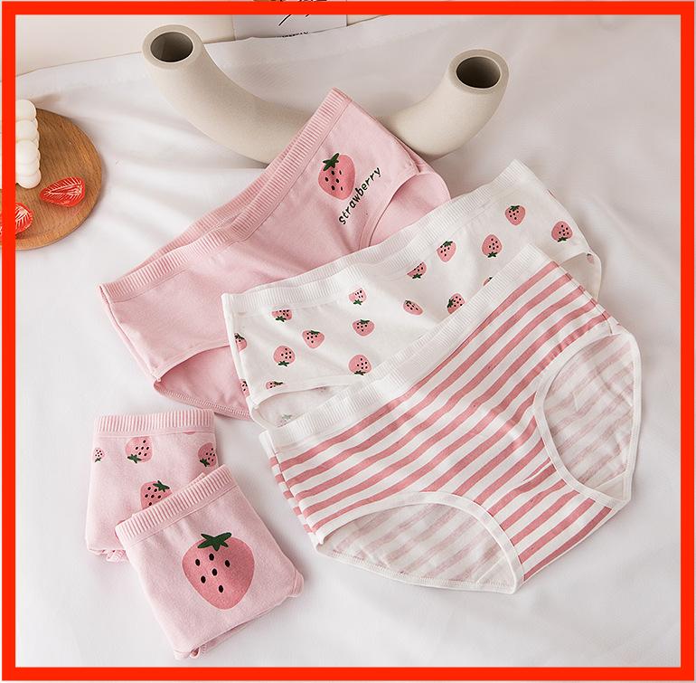 5Pcs/Set Red Cotton Underwear For Women Female Apple Print Panties Breathable Girl Cute Briefs Japanese Shorts Lingerie