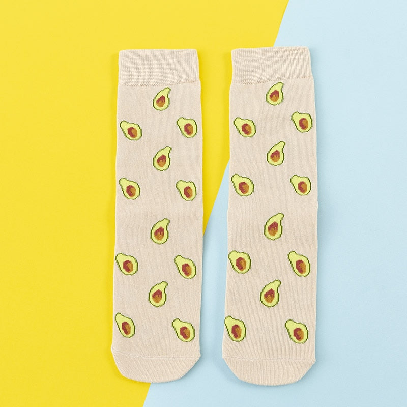 Women Socks Funny Cute Cartoon Fruits Banana Avocado Lemon Egg Cookie Donuts Food Happy Japanese Harajuku skateboard Socks