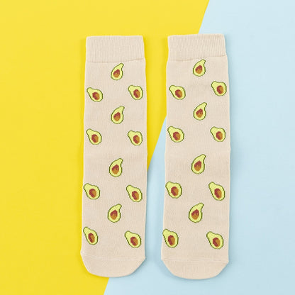 Women Socks Funny Cute Cartoon Fruits Banana Avocado Lemon Egg Cookie Donuts Food Happy Japanese Harajuku skateboard Socks