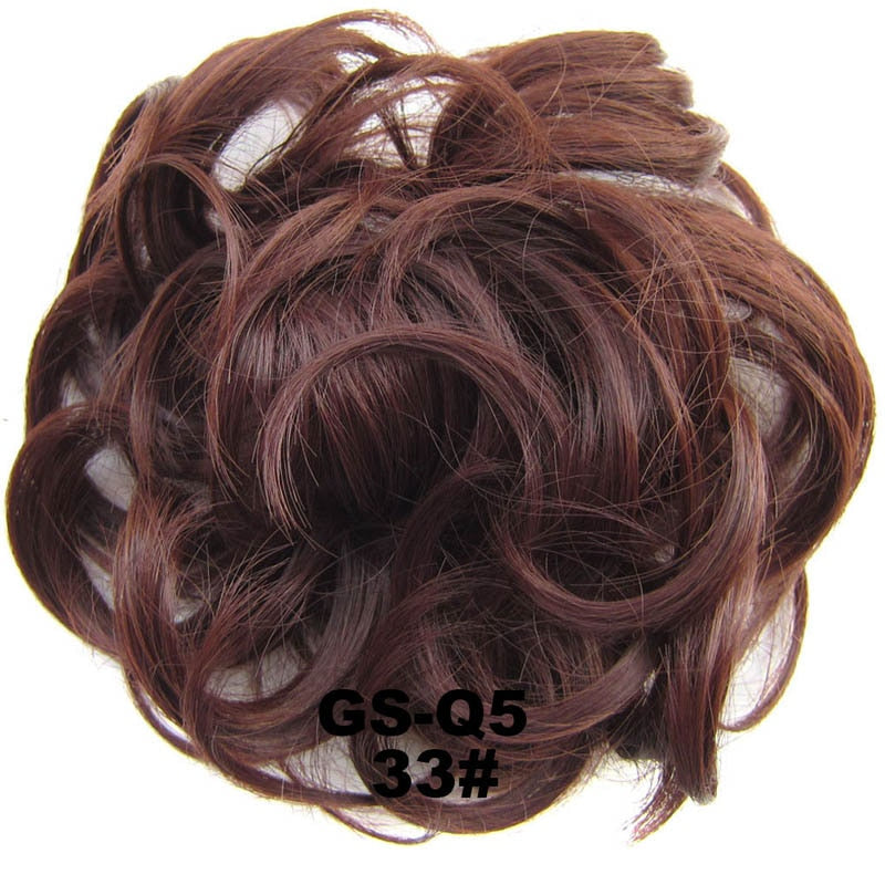 Jeedou Messy Bun Chignon Donut Hair Pad Elastic Hair Rope Rubber Band Synthetic Hairpiece Black Gary Brown Color