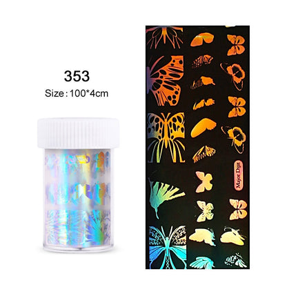 4*100cm/Roll Holographic Nail Foil Flame Dandelion Panda Bamboo Holo Nail Art Transfer Sticker Water Slide Nail Art Decals