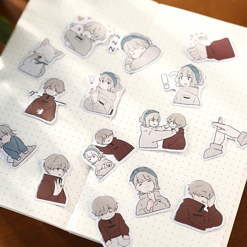 45 PCS Cute Cartoon Couple Love Overture Warm Daily Decorative Stickers for Scrapbooking Album Planner DIY Craft Journal