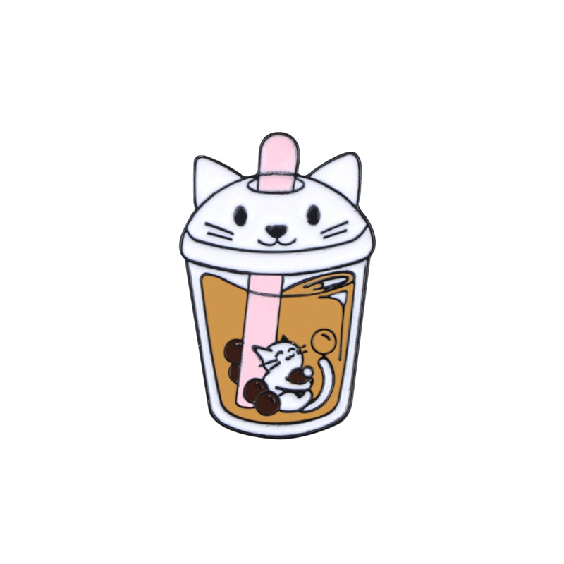 Cute Bubble Tea Enamel Pins Cartoon Milk Tea Brooch With Animals Panda Cats Unicorn Badge for Kids Jacket Backpack Jewelry Gifts