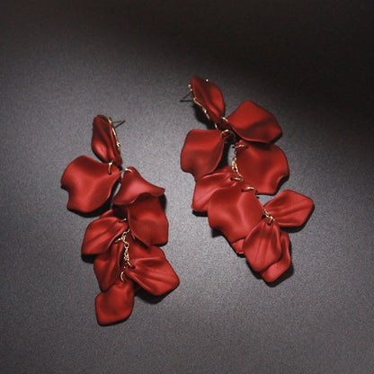 New Arrival Vintage Women Dangle Earrings Rose Petal Long Tassel Earrings Female Korean Jewelry Red Earrings