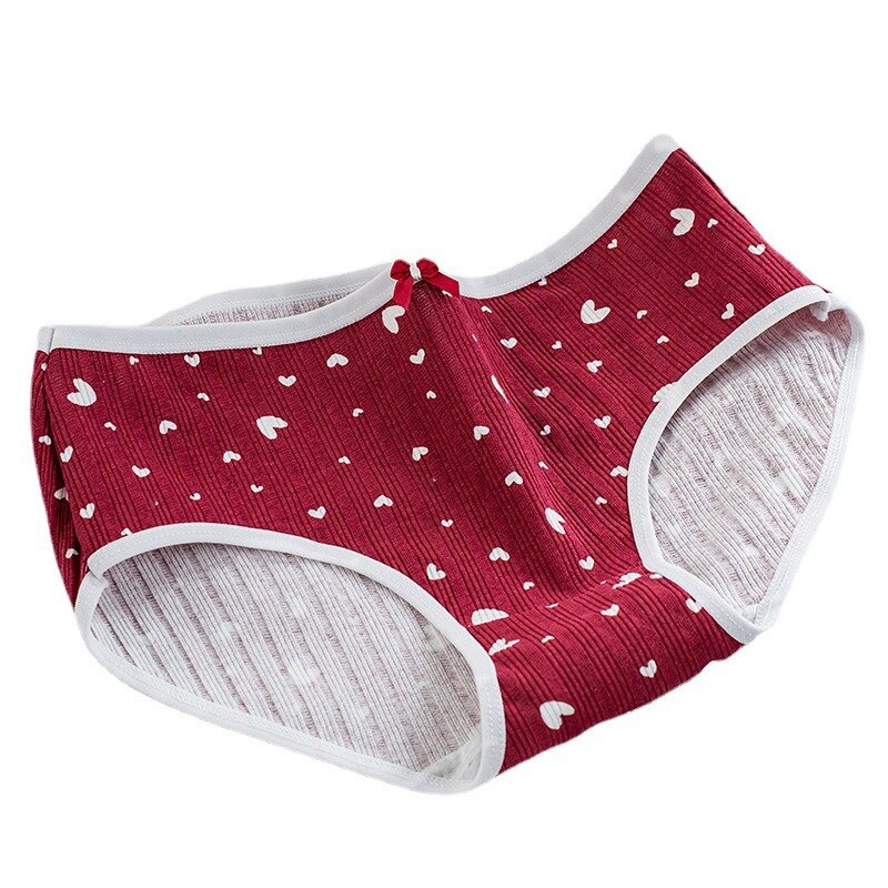 5Pcs/Set Red Cotton Underwear For Women Female Apple Print Panties Breathable Girl Cute Briefs Japanese Shorts Lingerie