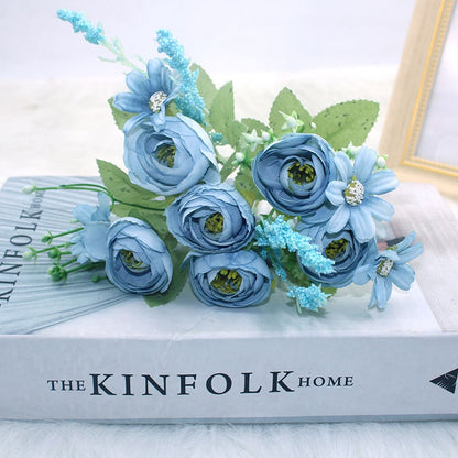 Blue variety autumn fake tea rose peony silk flower autumn gerbera daisy fake flower plastic DIY wedding home accessories