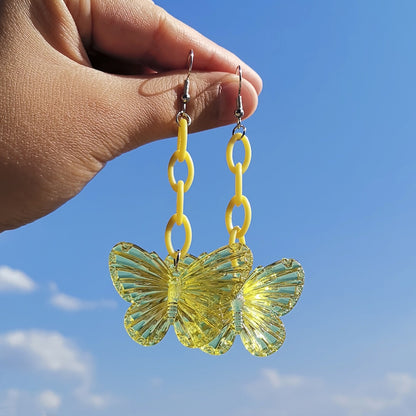 ZX Transparent Resin Butterfly Big Statement Drop Earrings for Women Girls Cute Animial Hanging Earrings Wholesale Jewelry Gifts