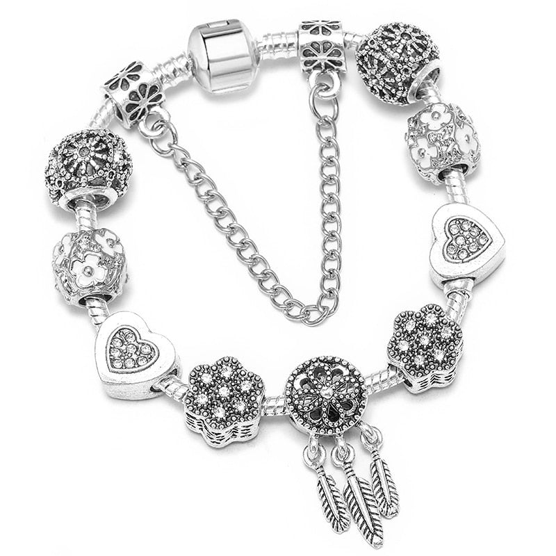 BAOPON Dropshipping Vintage Silver Color Charms Bracelets for Women DIY Crystal Beads Brand Bracelets Women Pulseira Jewelry