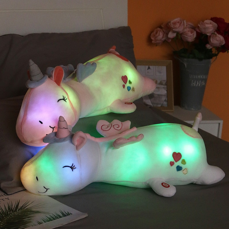 Kawaii Rainbow Glowing Night Light Unicorn Plush 24" Soft Stuffed Doll