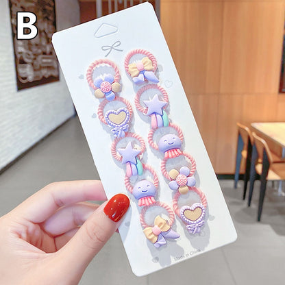 10 Pcs/Set Children Cute Hair Bands Cartoon Flower Elastic Hair Bands Girls Baby Lovely Rubber Bands Gift Kids Hair Accessories