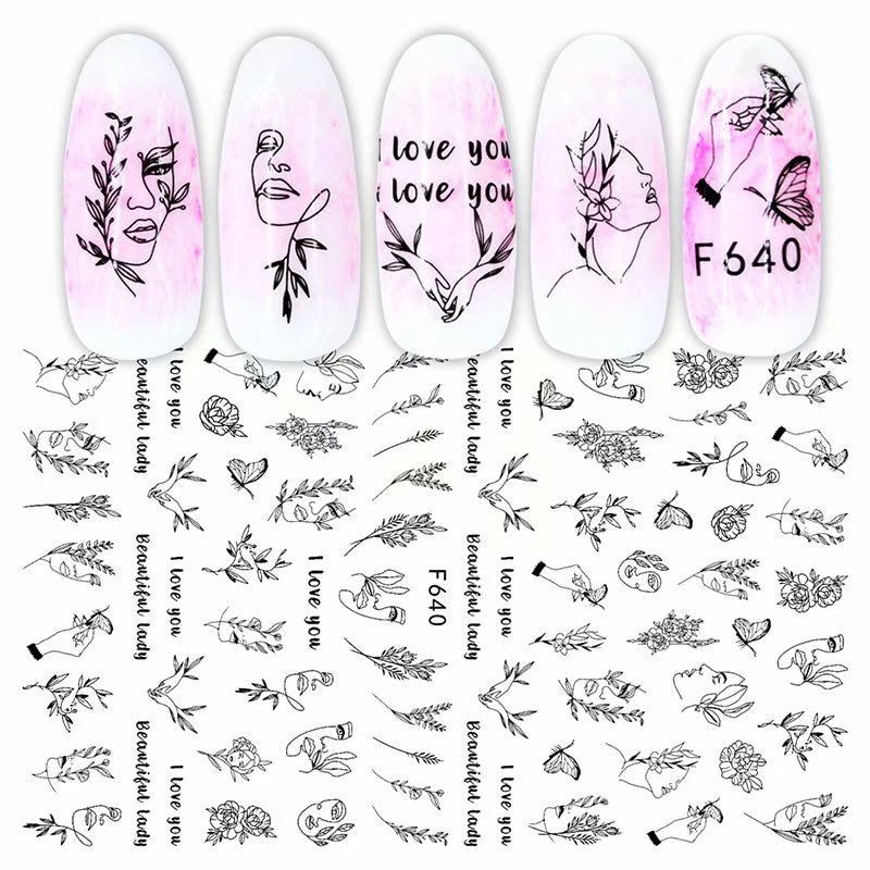 3D Valentine Sticker for Nails Cute Cartoon Lover Sliders for Nail Gang Girl DIY Design Decals Manicure Nail Art Decor GLF106