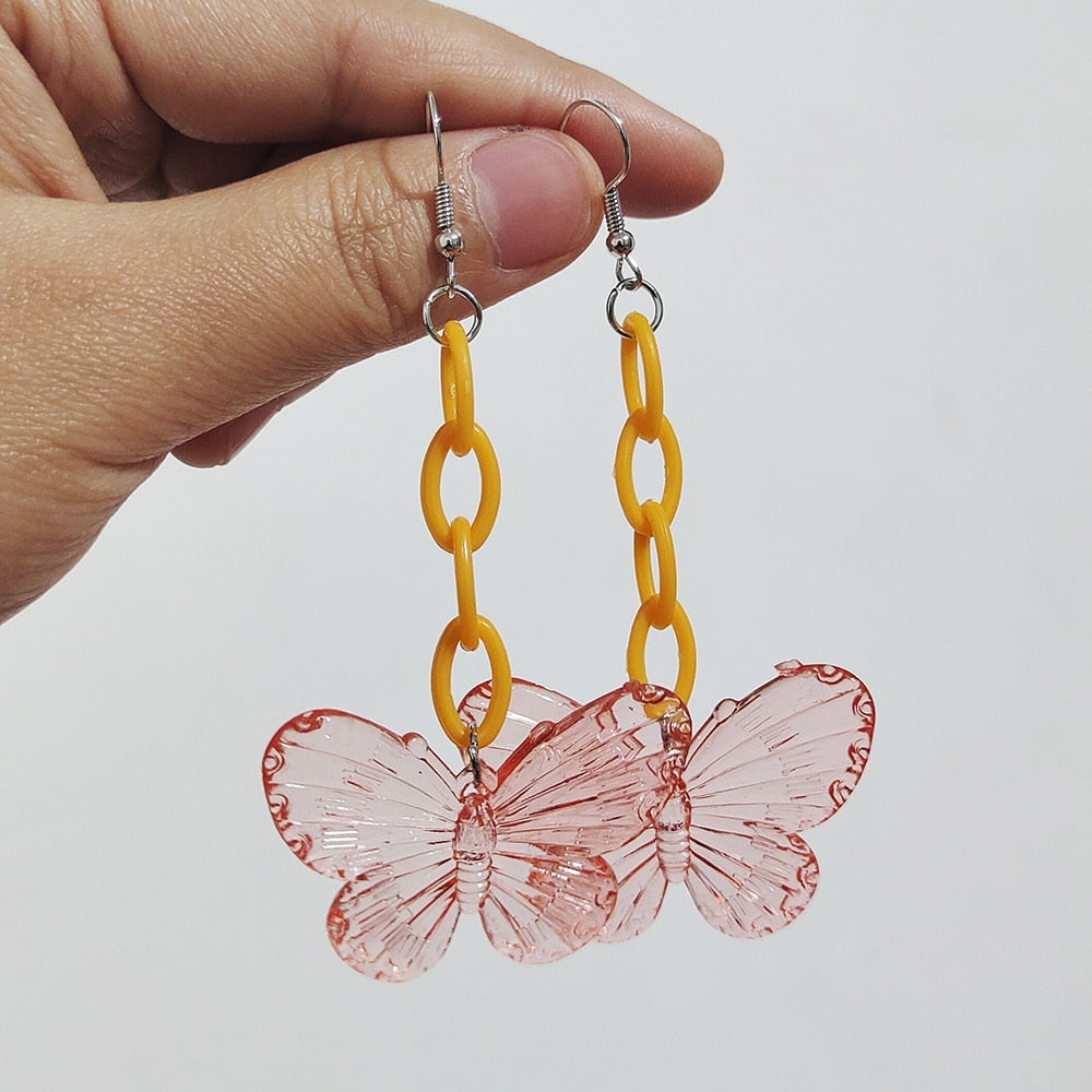 ZX Transparent Resin Butterfly Big Statement Drop Earrings for Women Girls Cute Animial Hanging Earrings Wholesale Jewelry Gifts