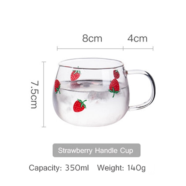 Kawaii Strawberry Glass Cold Water Pot Large Capacity Juice Fruit Teapot Heat Resistant Glass Kettle For Boiling Water Cute Cups