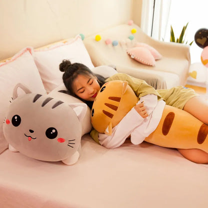 Long Cat Plush Pillow 130cm Kitten Stuffed Animal Plushies Soft Doll Toy Bed Sofa Girls Home Decor Kids Gift