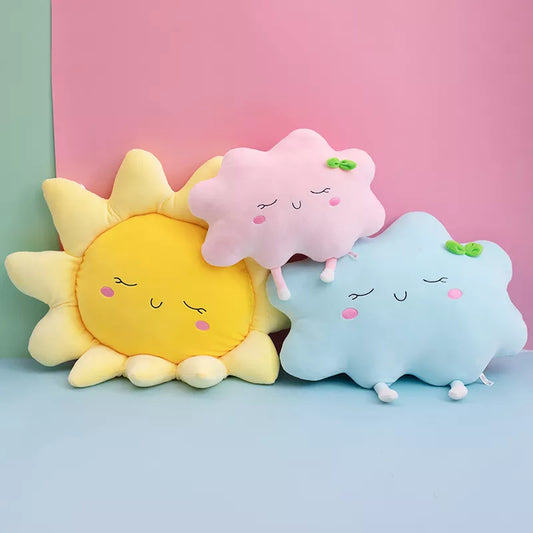 Sun Plush Toy 60cm Pink Blue Cloud Stuffed Animal Plushies Cute Kawaii Cartoon Car Pillow Bed Sofa Cushion Soft Doll Home Decor Kids Birthday Gift