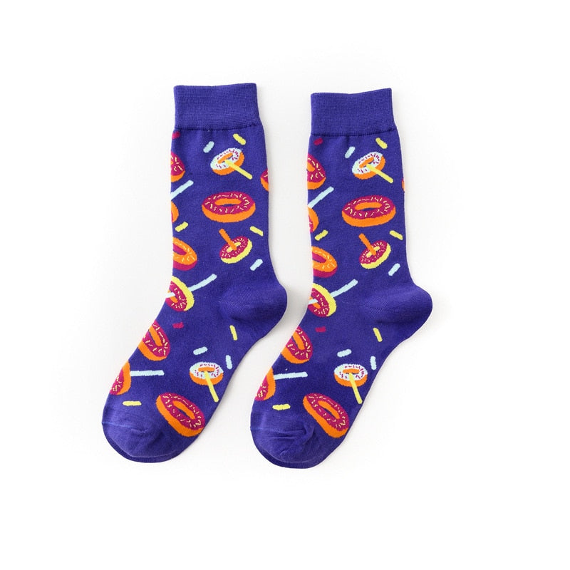 Women Socks Funny Cute Cartoon Fruits Banana Avocado Lemon Egg Cookie Donuts Food Happy Japanese Harajuku skateboard Socks
