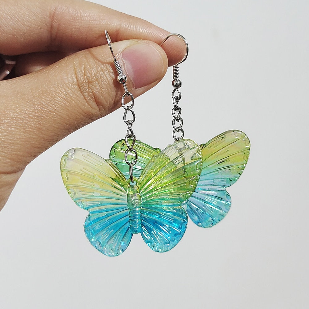 ZX Transparent Resin Butterfly Big Statement Drop Earrings for Women Girls Cute Animial Hanging Earrings Wholesale Jewelry Gifts