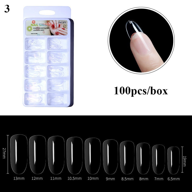 100Pcs Fake Nail Nails Extension Transparent Acrylic Nail Seamless Full/Half Cover Beauty Nail Decor French Nail Manicure Tools